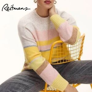Sz S Reitmans Striped Long-Raglan-Sleeve Mock-Neck Women's Sweater